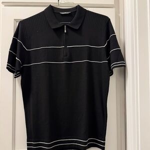 Haight & Ashbury KNIT ZIP POLO In  deep black with grey horizontal stripes